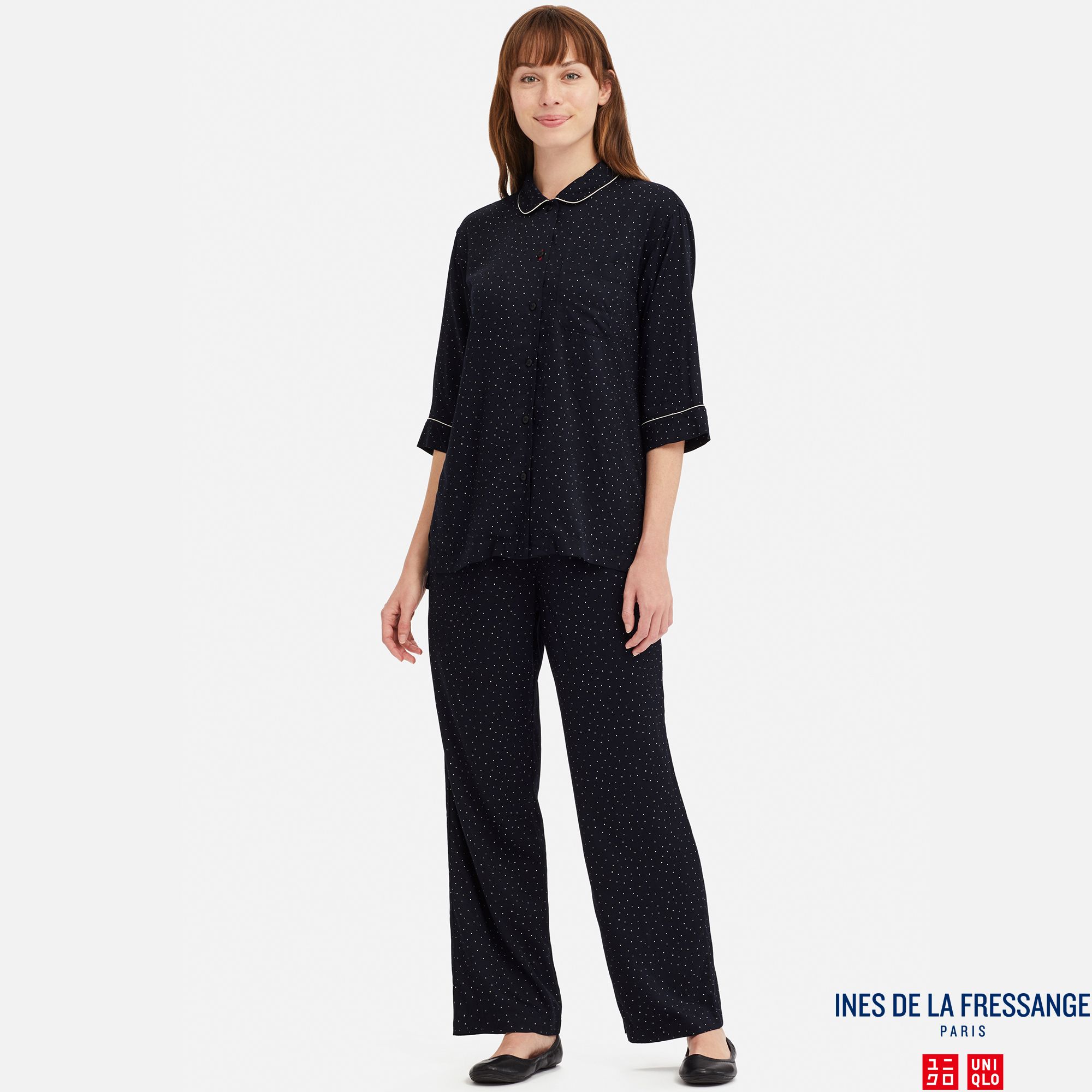 WOMEN INES RAYON DOTTED PRINT 3/4 SLEEVED PYJAMAS