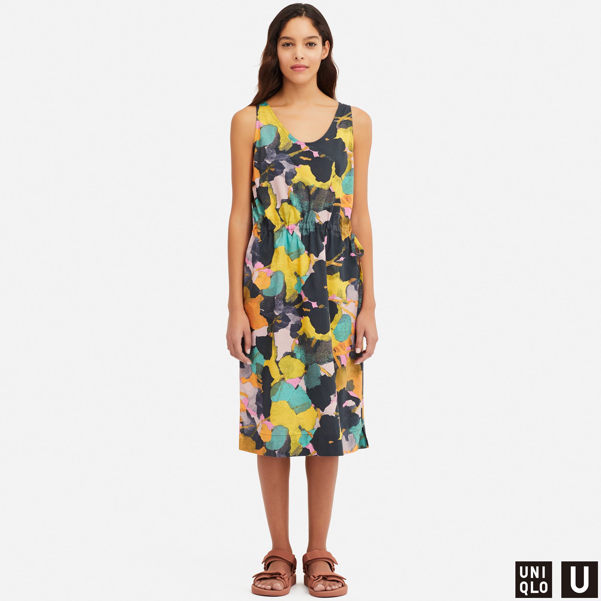 WOMEN UNIQLO U DRAWSTRING PRINTED SLEEVELESS DRESS