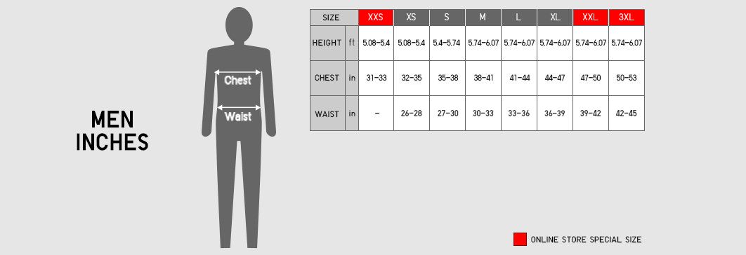 uniqlo tee size chart