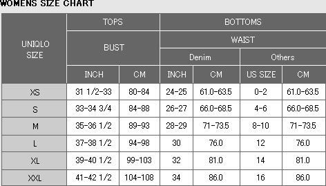 Womens clothing size chart in cm